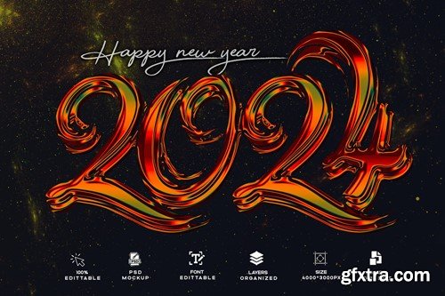 Gliter Happy New Year 2024 Text Effect Photoshop GY87PKE