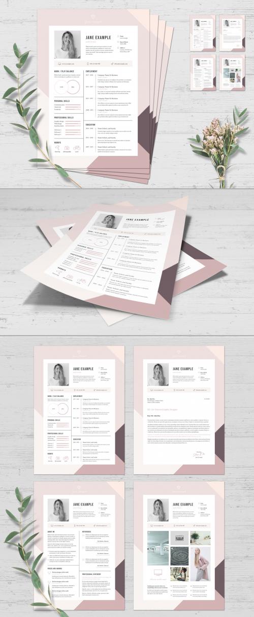 Resume and Cover Letter Set with Pink and Purple Border - 272884284