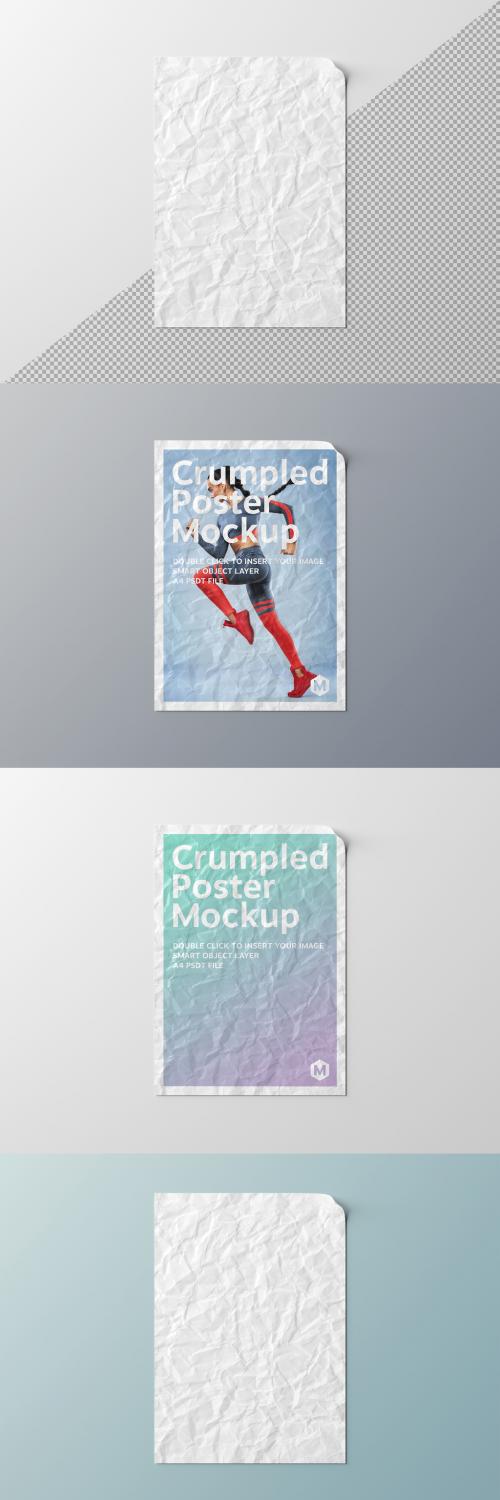 Crumpled Poster Isolated on White Mockup - 273676008