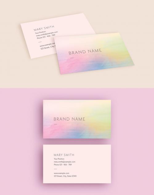 Business Card Layout with Rainbow Watercolor Gradient - 273735504