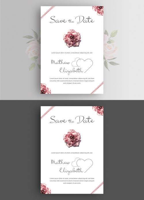 Wedding Invitation Layout with Pink Rose Photographs - 274095474