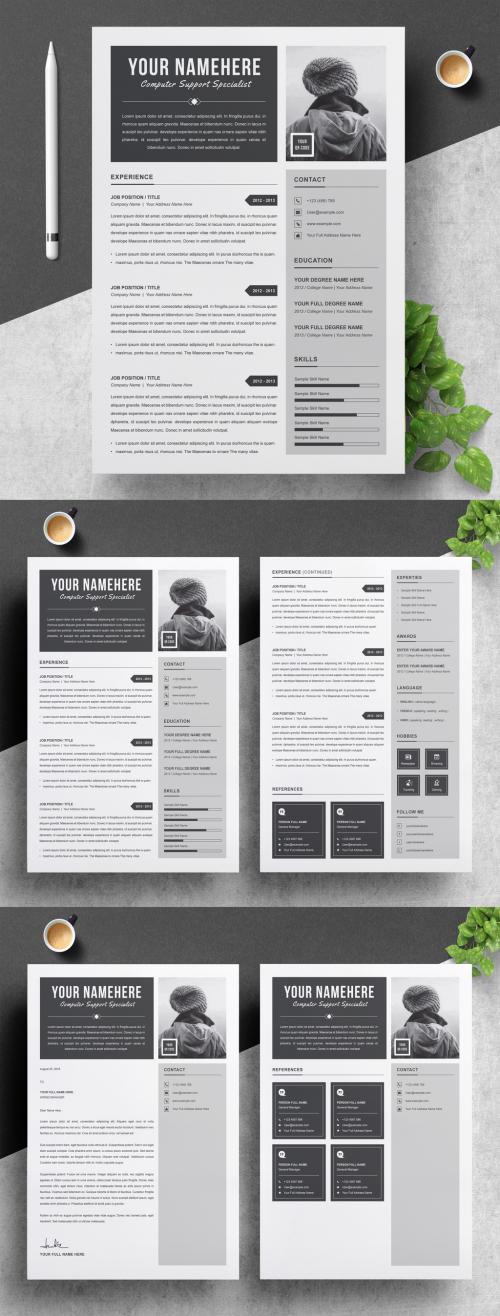 Dark Gray and Black Resume Layout Set - 274095926