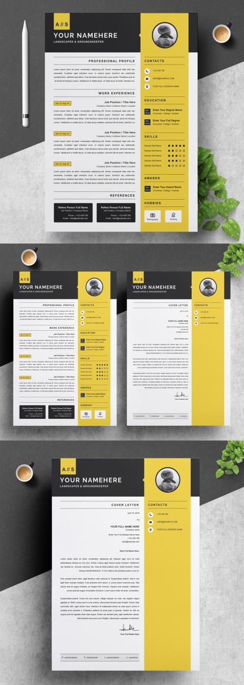 Resume Layout Set with Black and Yellow Elements - 274095928