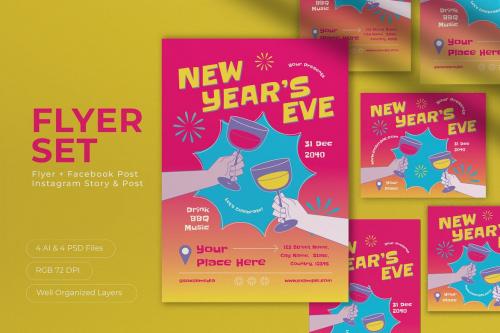 Pink Gradient New Year's Eve Flyer Set