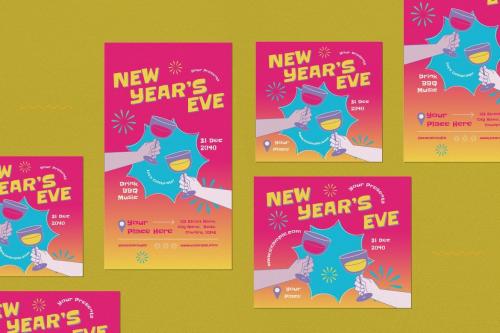 Pink Gradient New Year's Eve Flyer Set