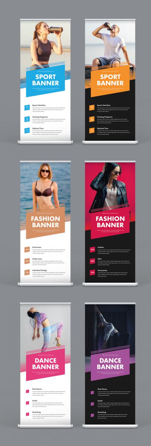 Athletic Roll Up Banner Layout Set with Colored Rectangles - 274300304
