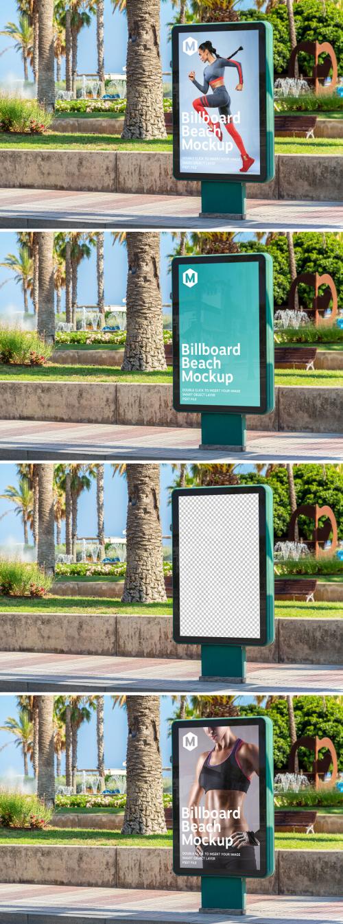 Outdoor Billboard Advertisement in Beach City Mockup - 274306179