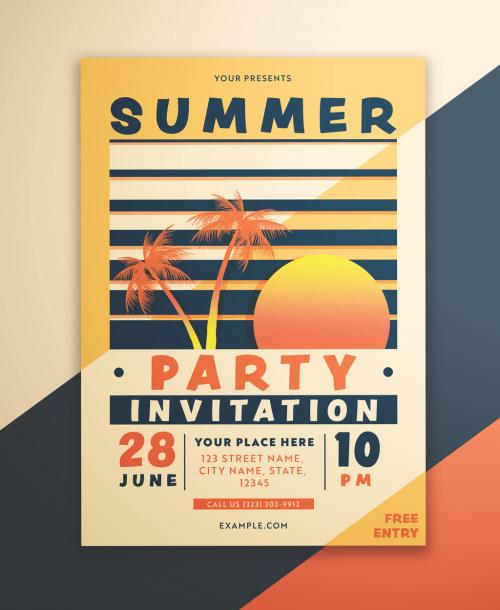 Summer Invitation Flyer Layout with Gradient Sunset Graphic - 274984331