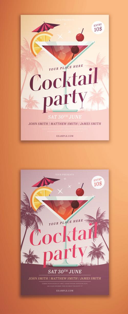 Cocktail Party Flyer Layout with Palm Trees - 274984336