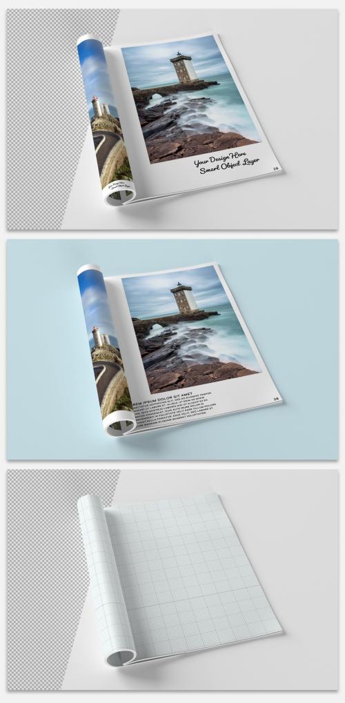 Open Rolled Magazine Mockup - 275120741