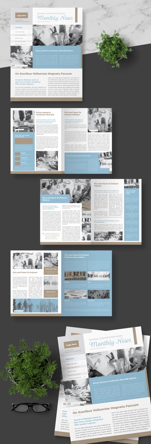 Business Newsletter Layout with Blue and Brown Accents - 275320964