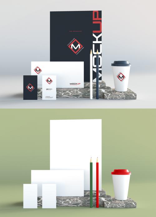 Stationery Set Mockup on Marble Surface - 275504811