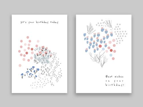 Hand Drawn Floral Birthday Card Set - 277380628