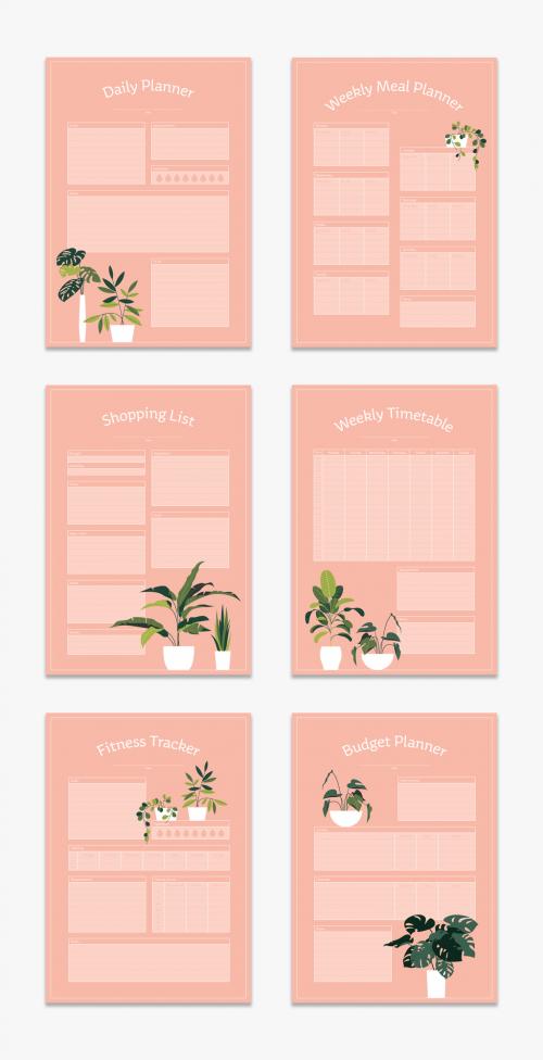 Pink Planner Set with Plant Illustrations - 277417746