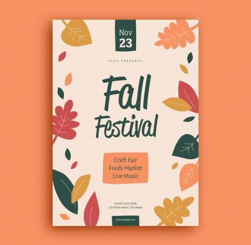 Fall Festival Flyer Layout with Leaf Illustrations - 277434557