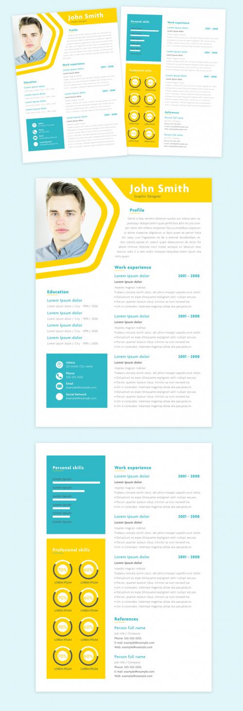 Resume Layout with Blue and Yellow Accents - 277762549