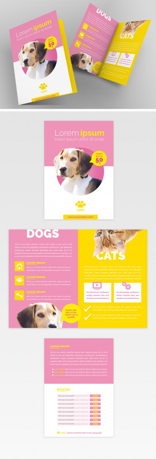 Pet Brochure Layout with Pink and Yellow Accents - 277762571