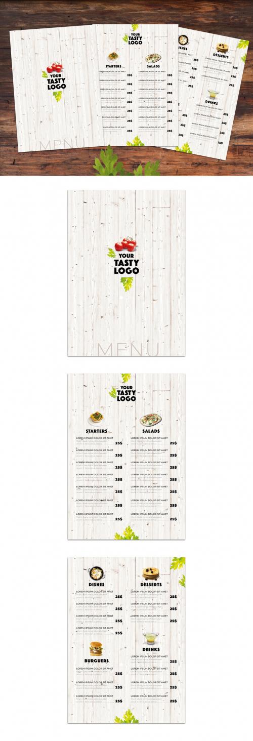 Restaurant Menu Layout with Wooden Background - 277763407