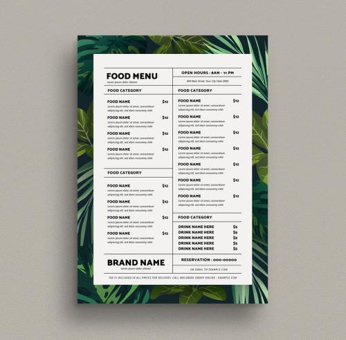 Tropical Food Menu Layout with Graphic Leaf Elements - 277764384