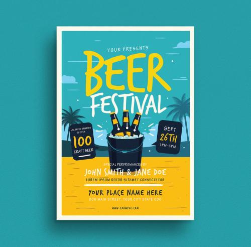 Summer Beer Festival Flyer Layout with Graphic Elements - 277764385