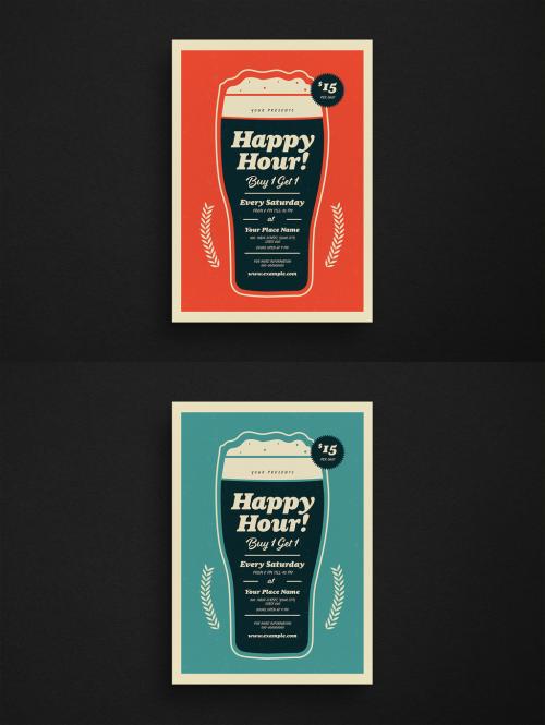 Happy Hour Beer Flyer Layout with Graphic Elements - 277764404