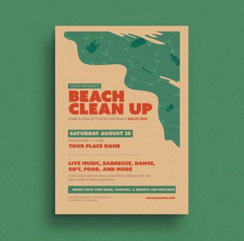 Beach Clean Up Event Flyer Layout with Graphic Elements - 277777032