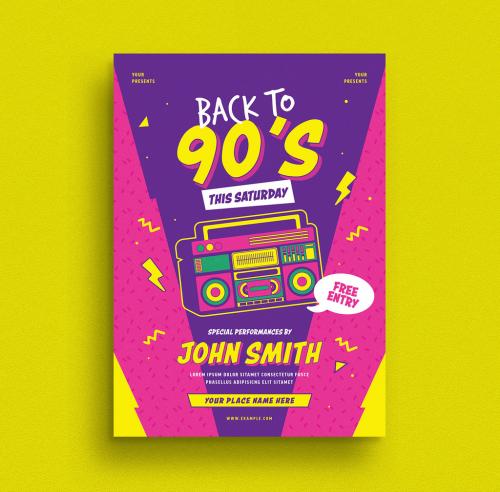 Retro Music Event Flyer Layout with Graphic Elements - 277777070