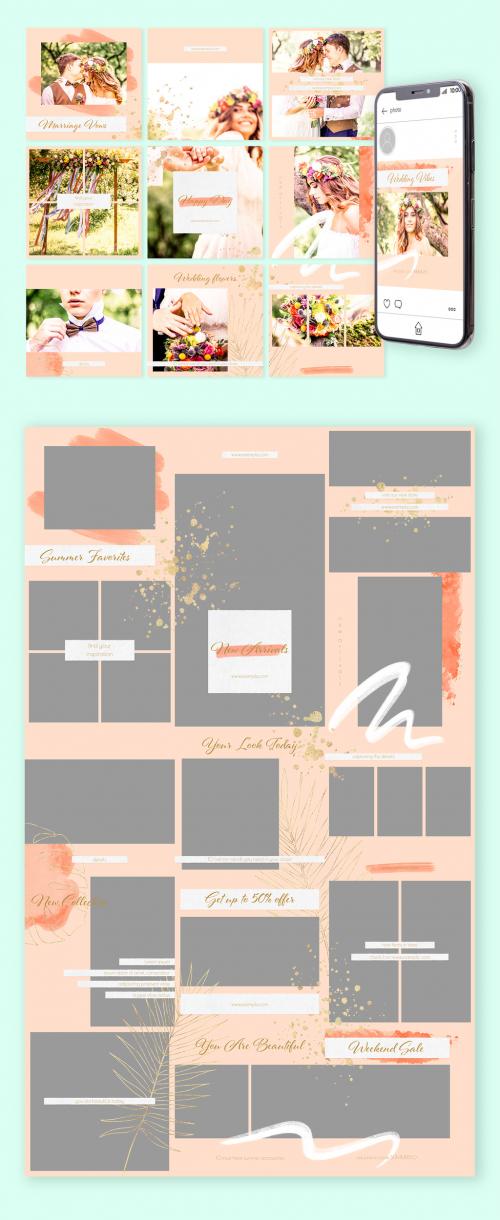 Social Media Post Layouts Set with Golden Accents - 277926120