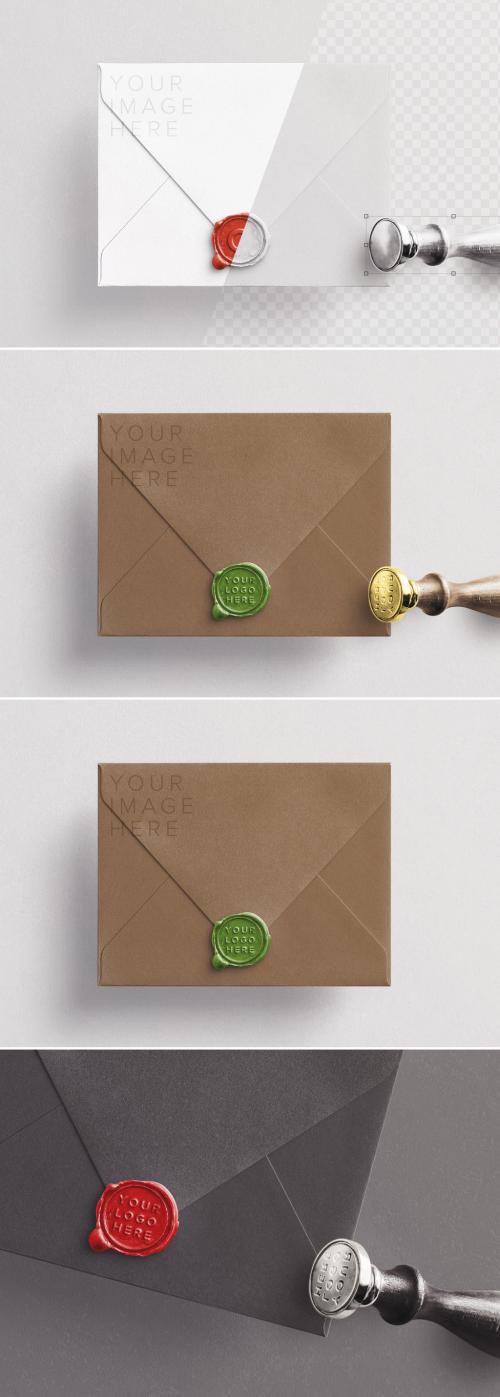 Envelope with Wax Seal and Stamp Mockup - 277945269