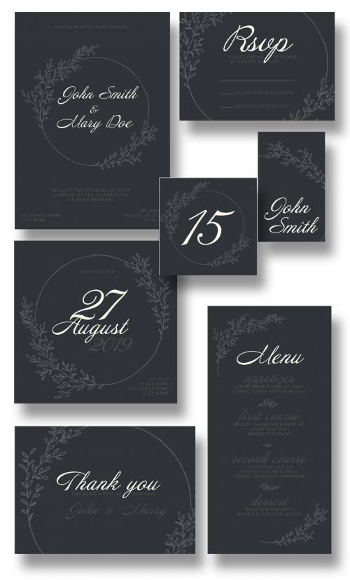 Charcoal Wedding Suite with Graphic Floral Elements - 278072347