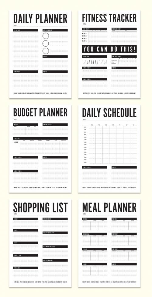 Black and White Minimalist Planner Layout Set - 278118010