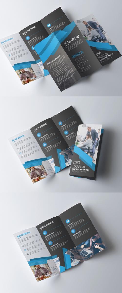 Blue and Charcoal Tri-Fold Brochure Layout - 278613774