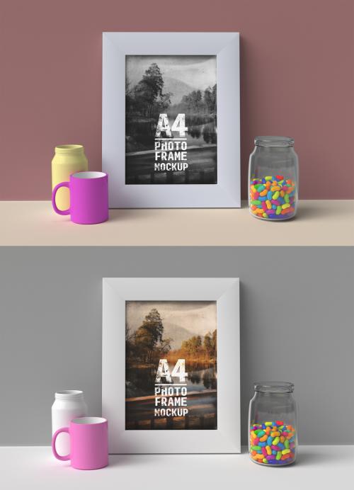 2 Vertical Frames on a Shelf Mockup - 278621117