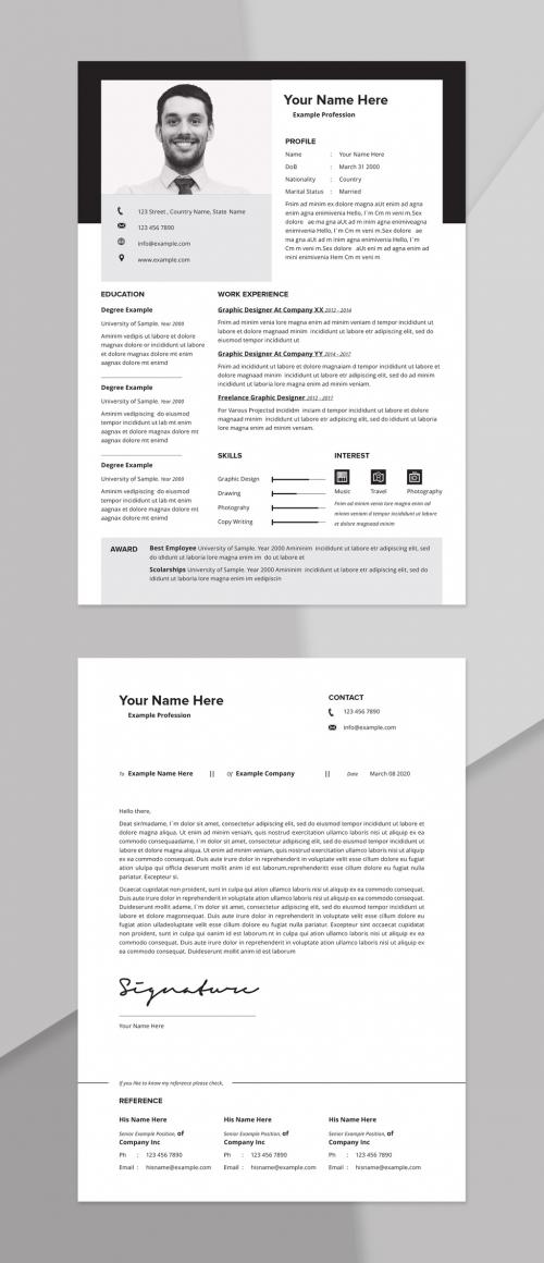 Resume Layout with Black and White Accents - 278627836