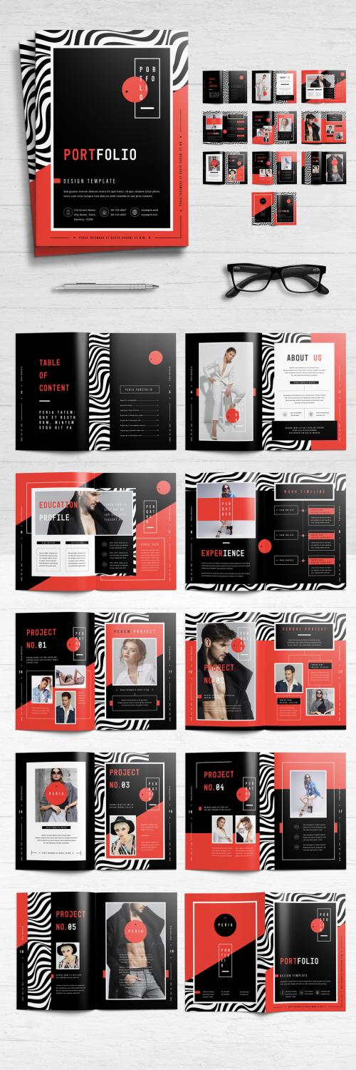Portfolio Layout with Red and Black Accents - 278814167