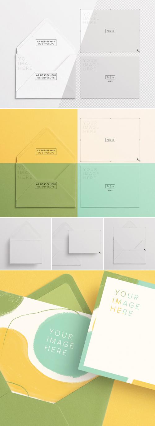 Card Front and Back with Envelope Mockup - 278818310
