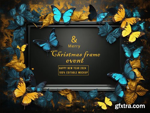 PSD merry christmas greeting in a frame background mockup vol 2