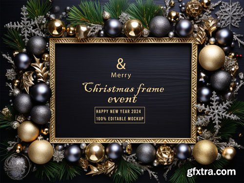 PSD merry christmas greeting in a frame background mockup vol 1