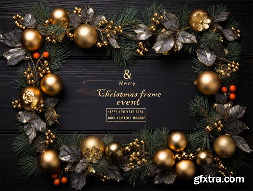 PSD merry christmas greeting in a frame background mockup vol 4