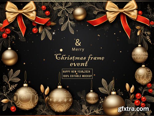 PSD merry christmas greeting in a frame background mockup vol 3