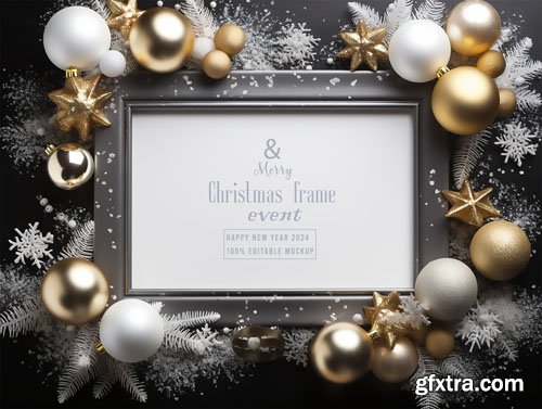 PSD merry christmas greeting in a frame background mockup vol 8