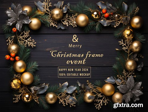 PSD merry christmas greeting in a frame background mockup vol 5