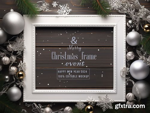 PSD merry christmas greeting in a frame background mockup vol 7