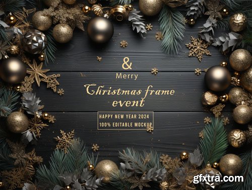 PSD merry christmas greeting in a frame background mockup vol 6