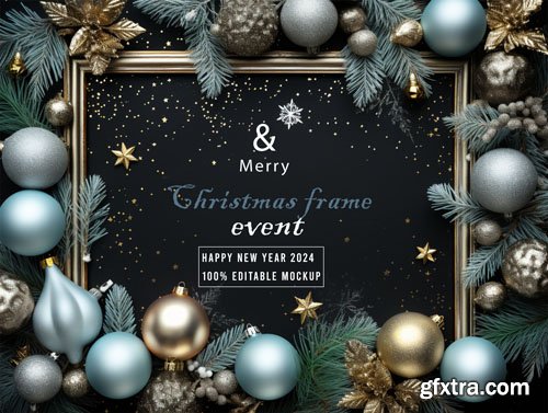 PSD merry christmas greeting in a frame background mockup vol 11