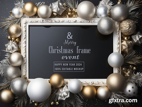 PSD merry christmas greeting in a frame background mockup vol 9