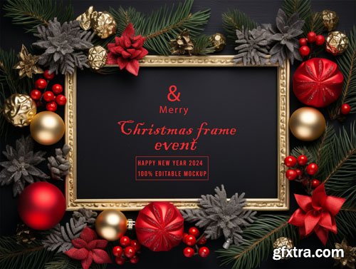 PSD merry christmas greeting in a frame background mockup vol 12