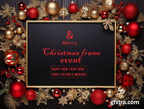 PSD merry christmas greeting in a frame background mockup vol 10