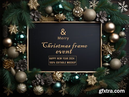 PSD merry christmas greeting in a frame background mockup vol 13