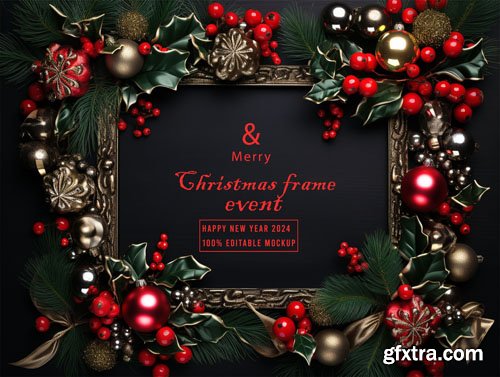 PSD merry christmas greeting in a frame background mockup vol 15